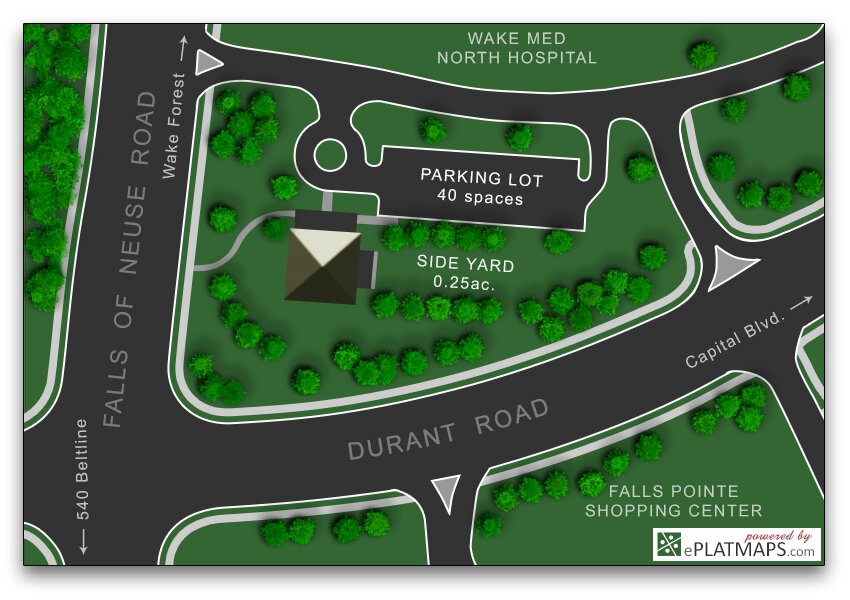 Map of North Raleigh Masonic Lodge grounds and parking